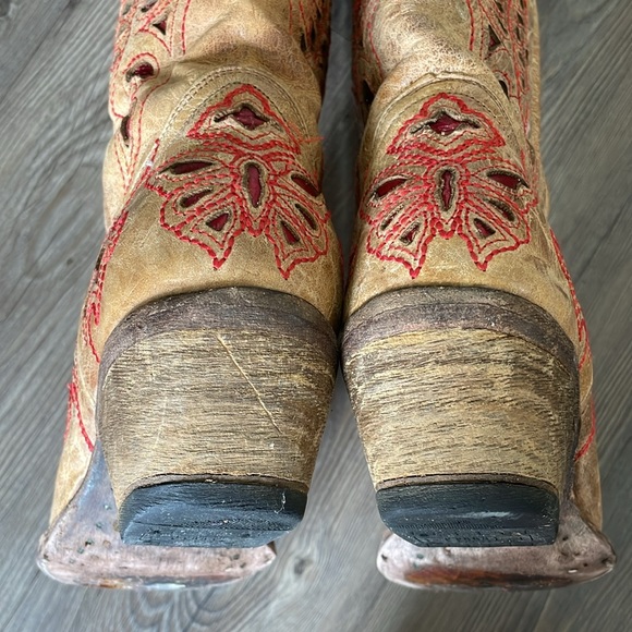 Corral - Vintage Western Boots - Tan/Red - 6 1/2M - Picture 8 of 14